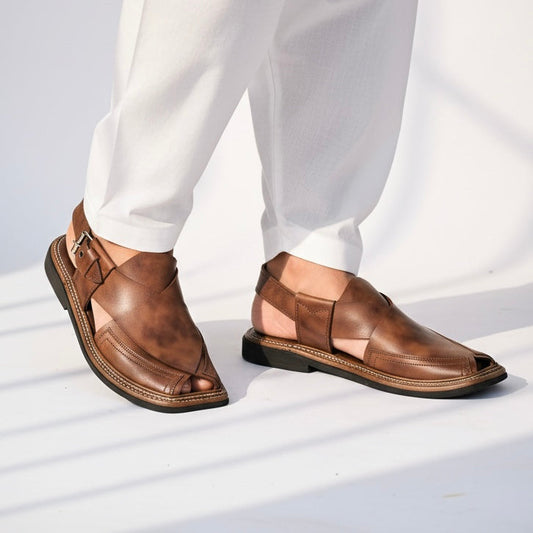 Triple Gear Handmade Peshawari Chappal – Classic Brown